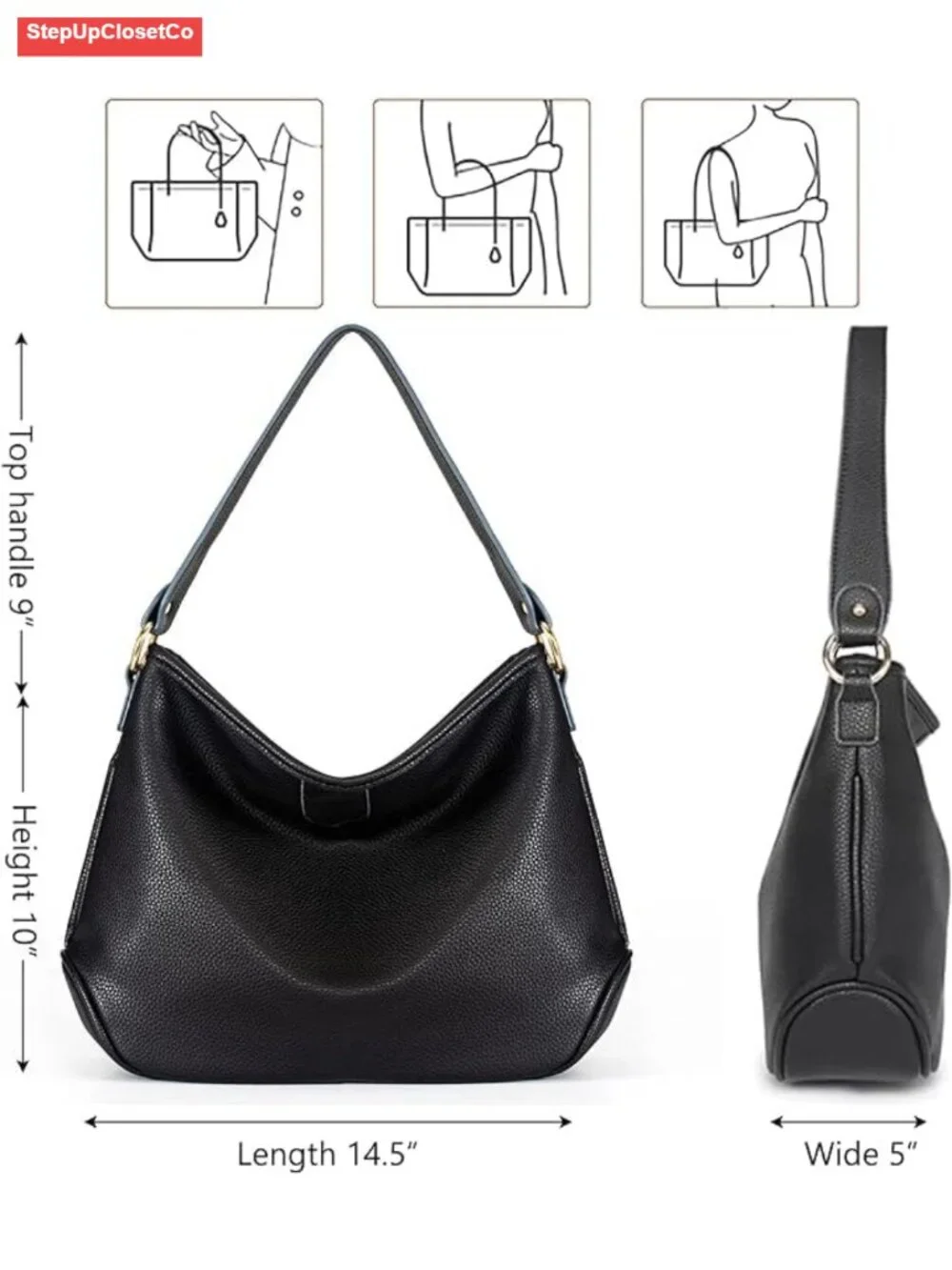 Hobo Shoulder Bag Vegan Leather Lightweight Medium Handbag